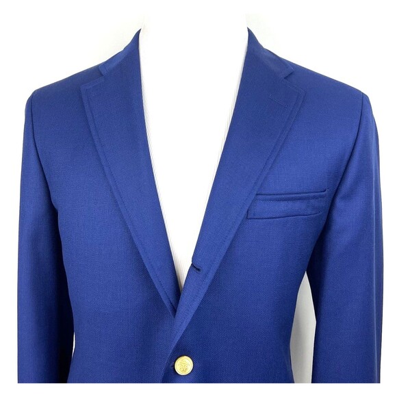 J. Press Mens Navy Blue Blazer Mens 42R Wool 3 Button 2 Roll Gold Buttons - Picture 5 of 14
